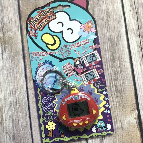 Vintage Dinkie Dino Virtual Pet DinoKun Keychain Red - Picture 1 of 3
